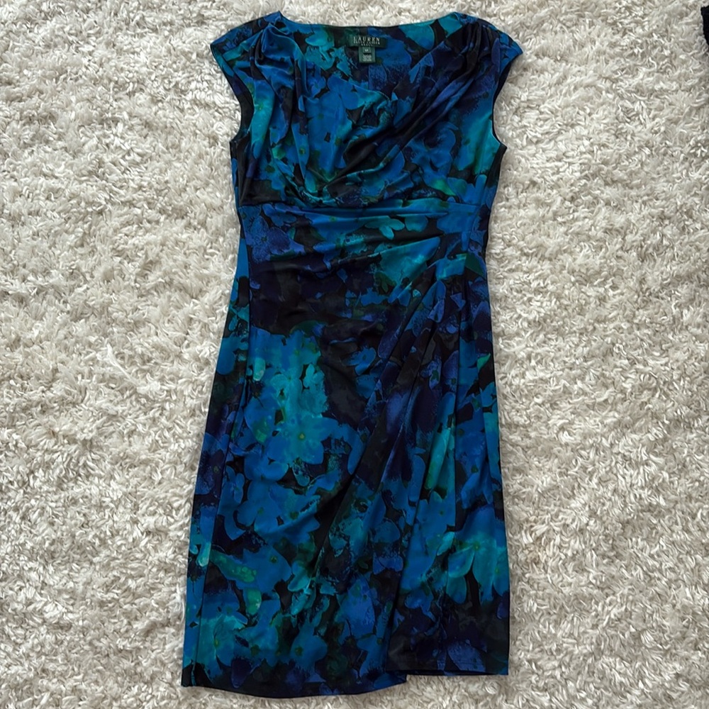 Lauren Ralph Lauren Dress Eight Petite Blue Aqua Floral